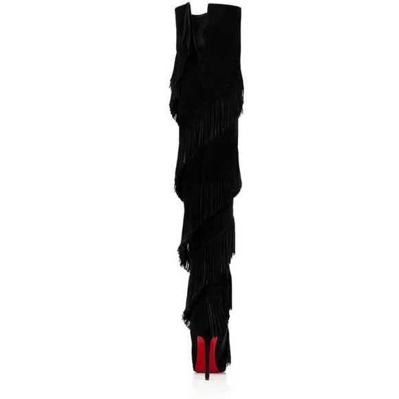 Christian Louboutin Bolcheva 120 Black Fringe Thigh High OTK Knee Heel Boot 36.5 - Picture 2 of 12